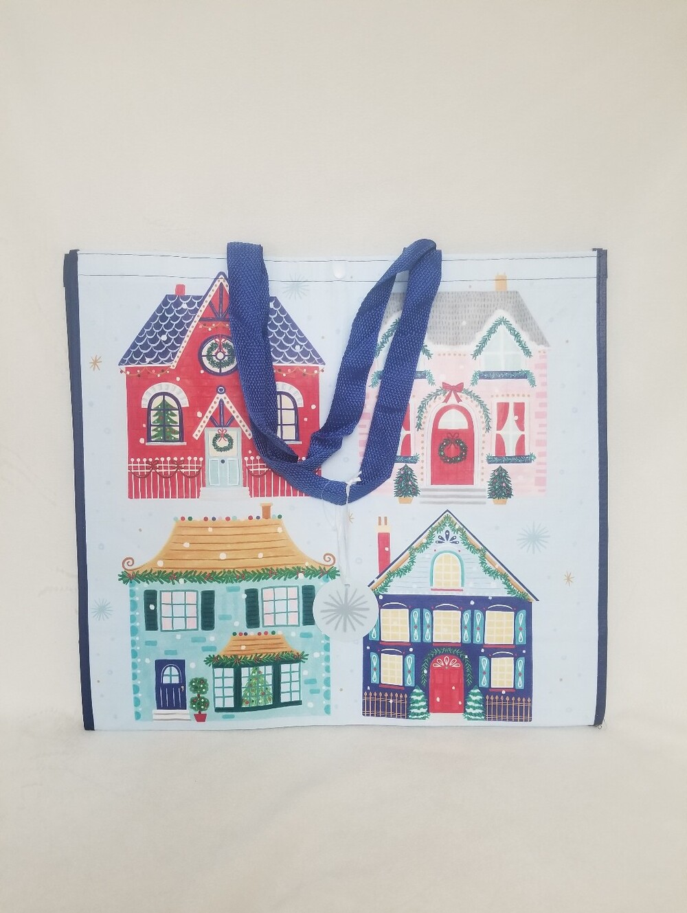 T.J.Maxx Holiday Village Reusable Tote - Red, Blue, Green